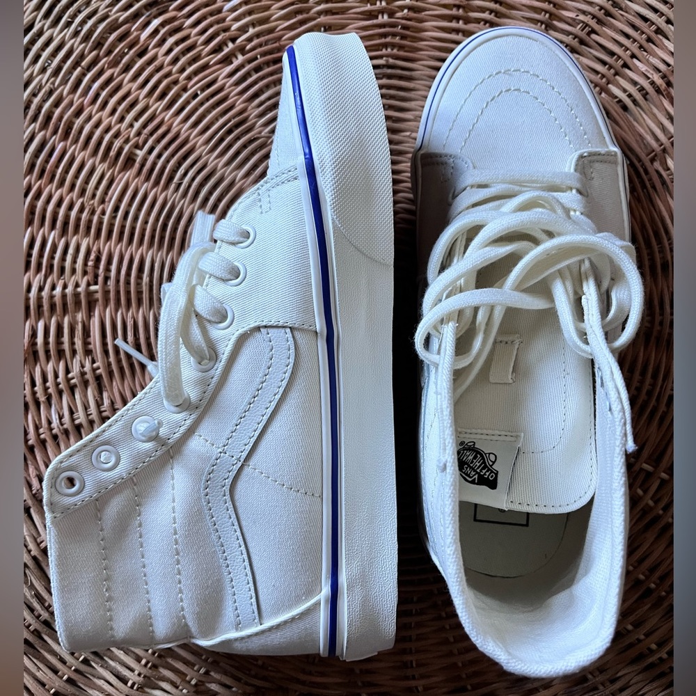 Vans White High-Top Sneakers with Blue Accent